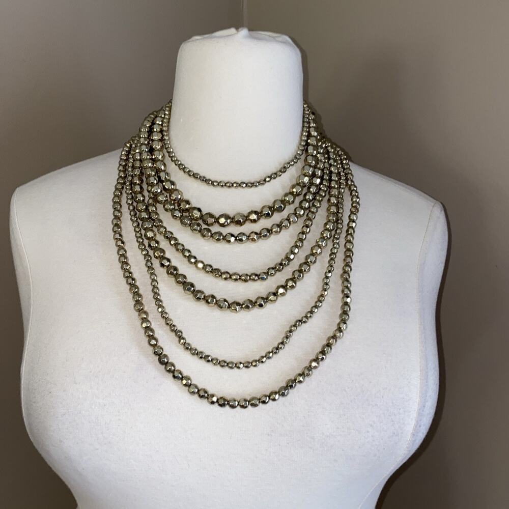 Graziano Gold Tone Acrylic Ball Beaded Layered Choker Statement Necklace 16-18”